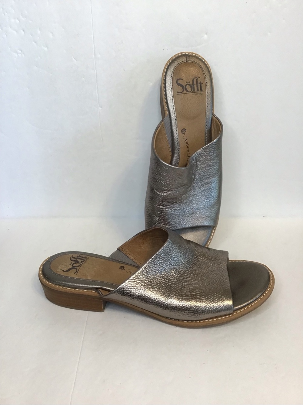 Sofft Women's Metallic Pewter Leather Slide Sandals 7